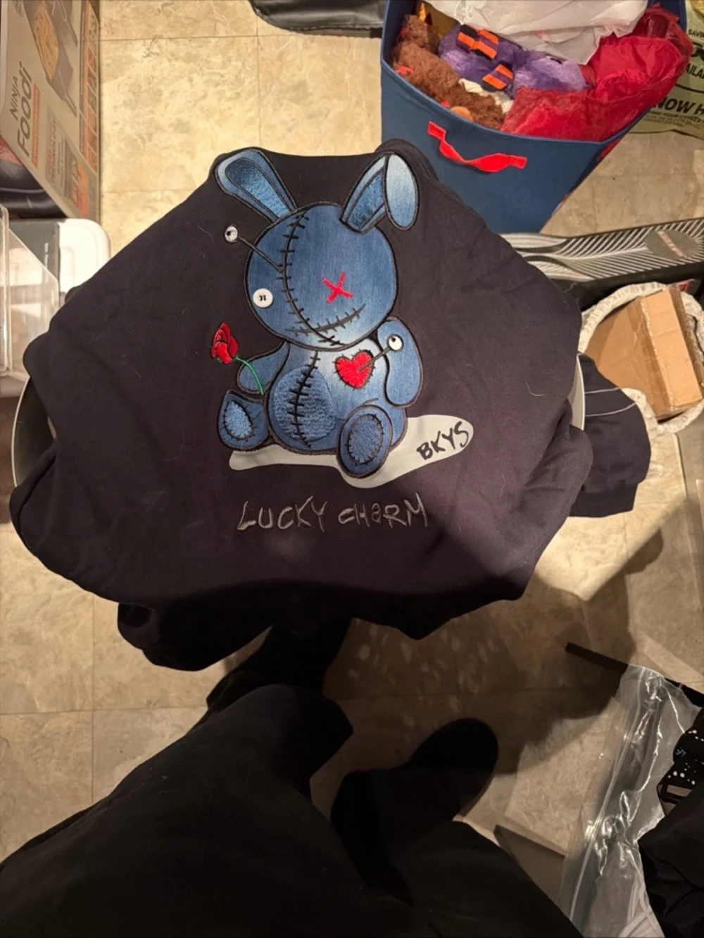 BKYS Men’s Navy Crewneck Sweater with Blue Bunny Appliqué - Picture 5 of 5